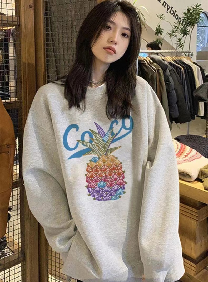 CVC棉麵食毛華棉複合/牛奶絲300克銀狐絨400克前 印花圓領衛衣女