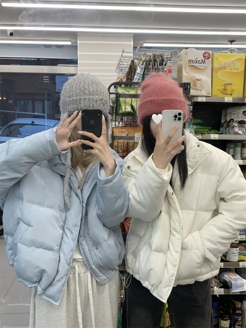 Actual shot ~ Winter warm and loose short down jacket for small people with stand-up collar.