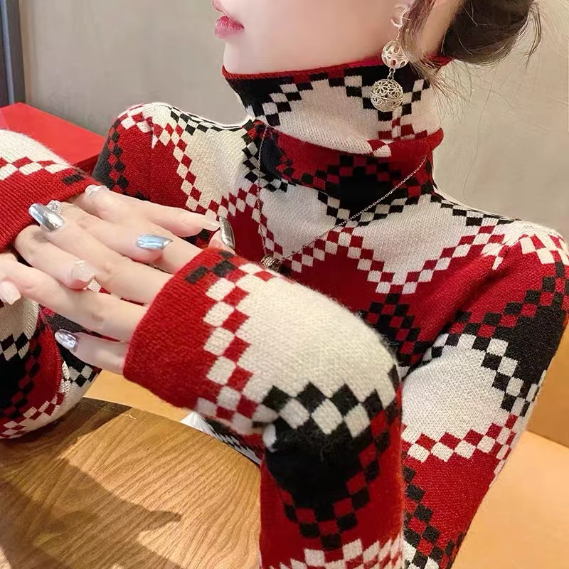 高領毛衣女打底衫秋冬洋氣時尚2023年新款針織衫女士內搭上衣