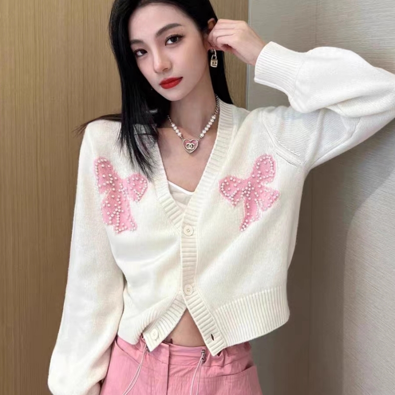 針織蝴蝶結毛衣女芭比開衫輕奢小眾炸街冷淡系獨特别致上衣早秋季