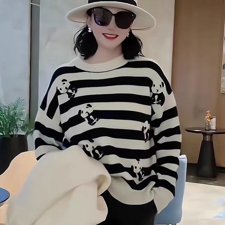 歐貨重磅早秋新款女裝2023長袖黑白條紋上衣女高級感設計小眾百搭
