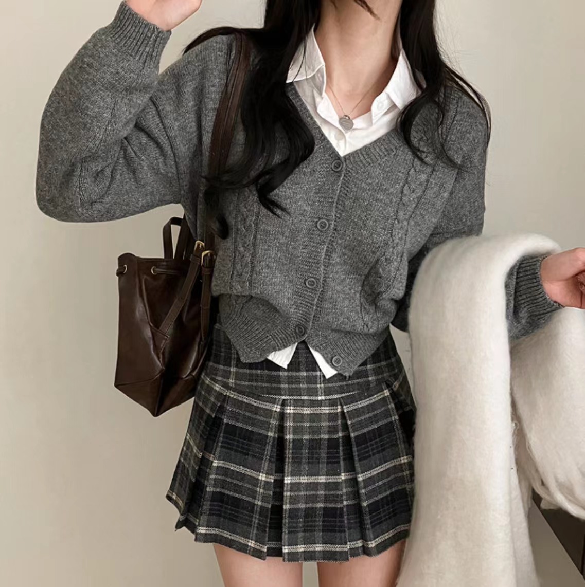 尺碼更新韓國chic新款V領麻花長袖毛衣外套女寬鬆百搭針織衫