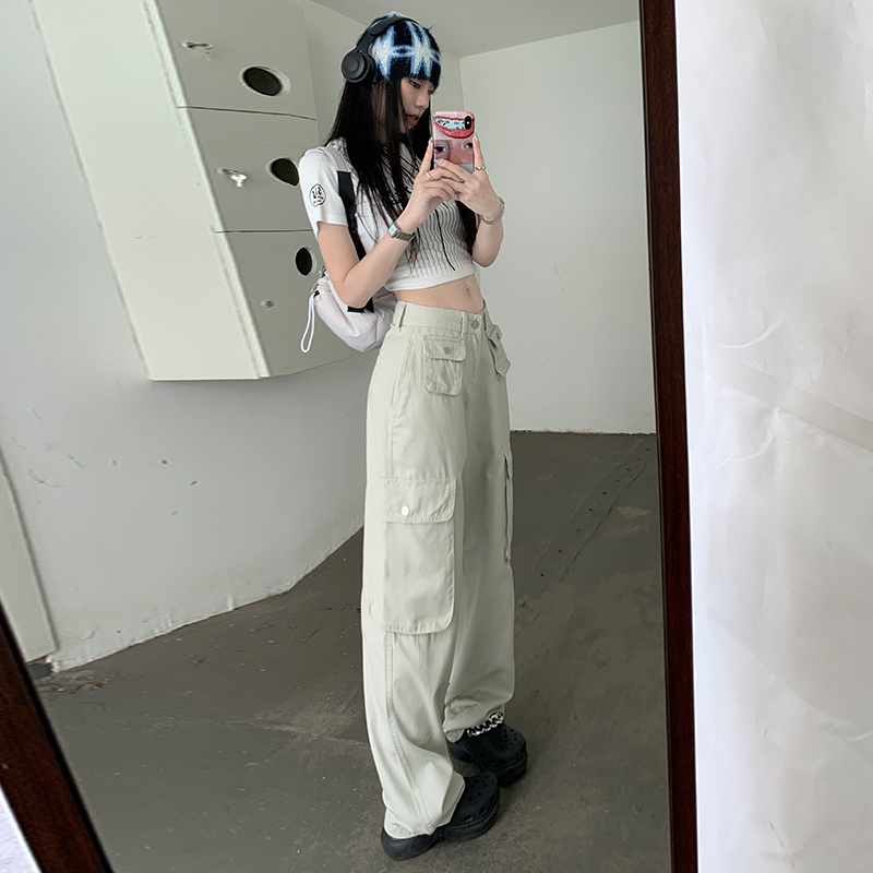 實拍2024早春新款高腰工裝 褲女
