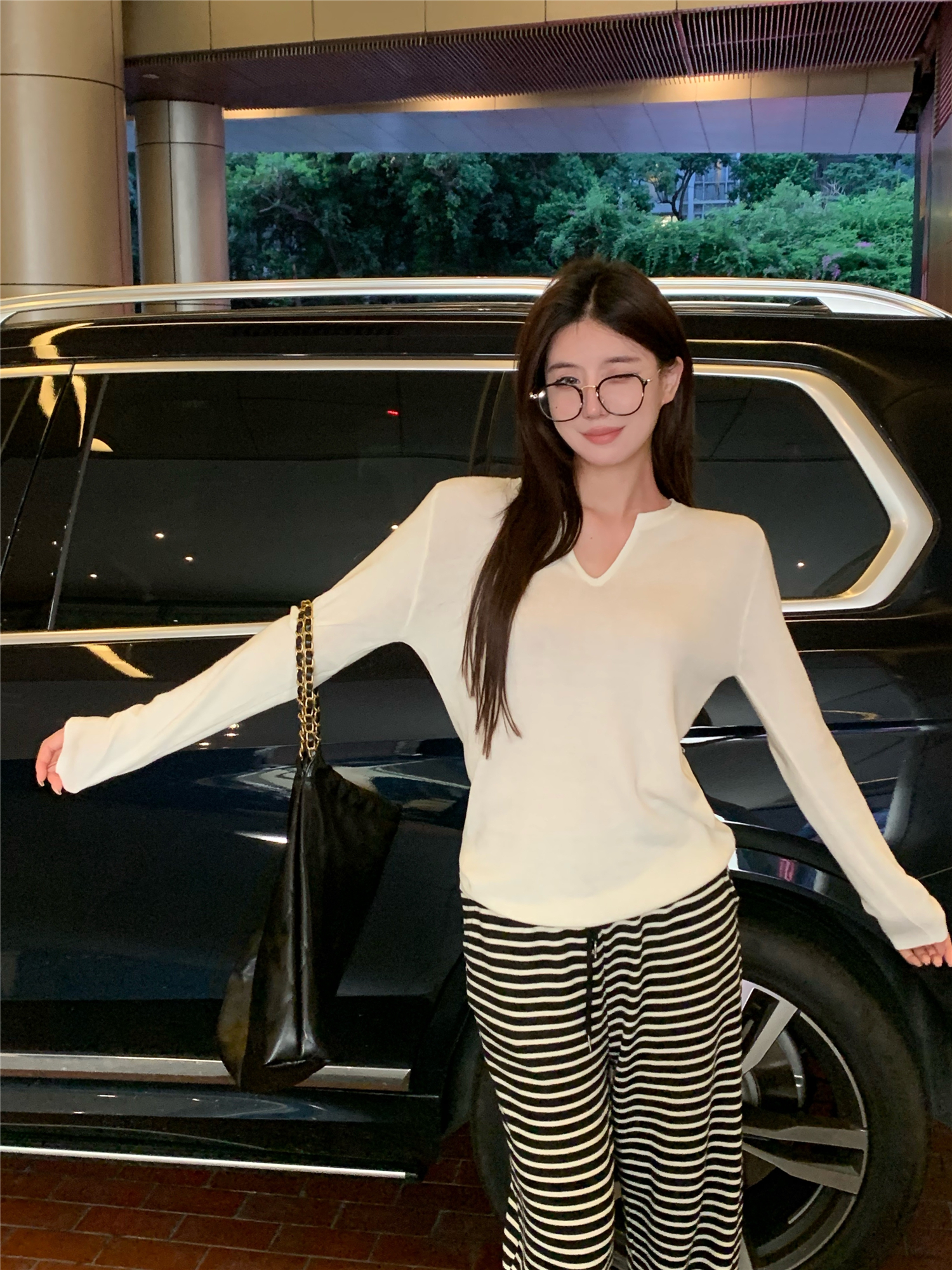 Real shot~Autumn and winter new brushed V-neck sweater basic long-sleeved top 3 colors