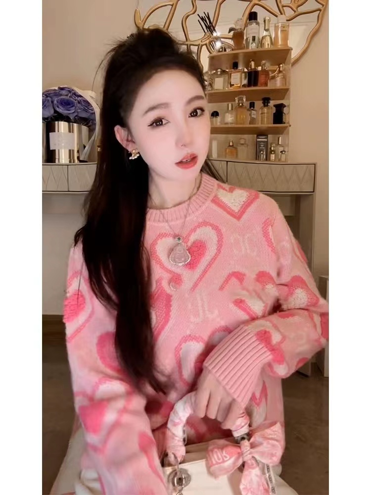 秋冬新款多巴胺穿搭高級感針織衫韓系慵懶風粉色奶fufu軟糯上衣女