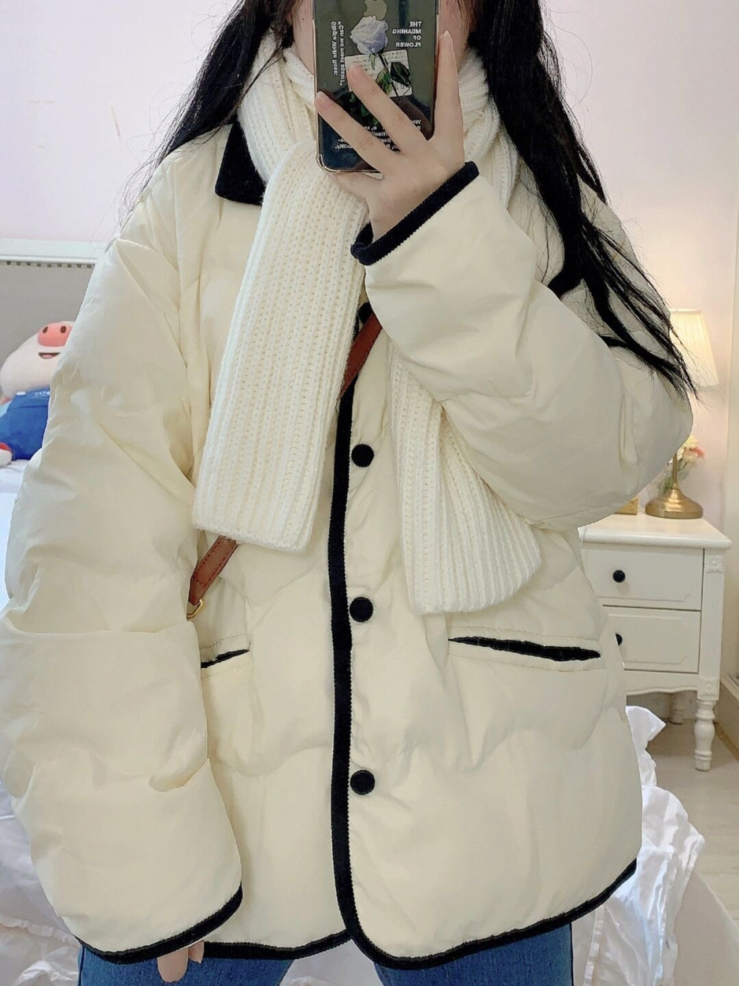 Down cotton coat for women in winter, Korean style loose cotton coat, sweet and comfortable literary and artistic small fragrance style cotton jacket, thin retro jacket
