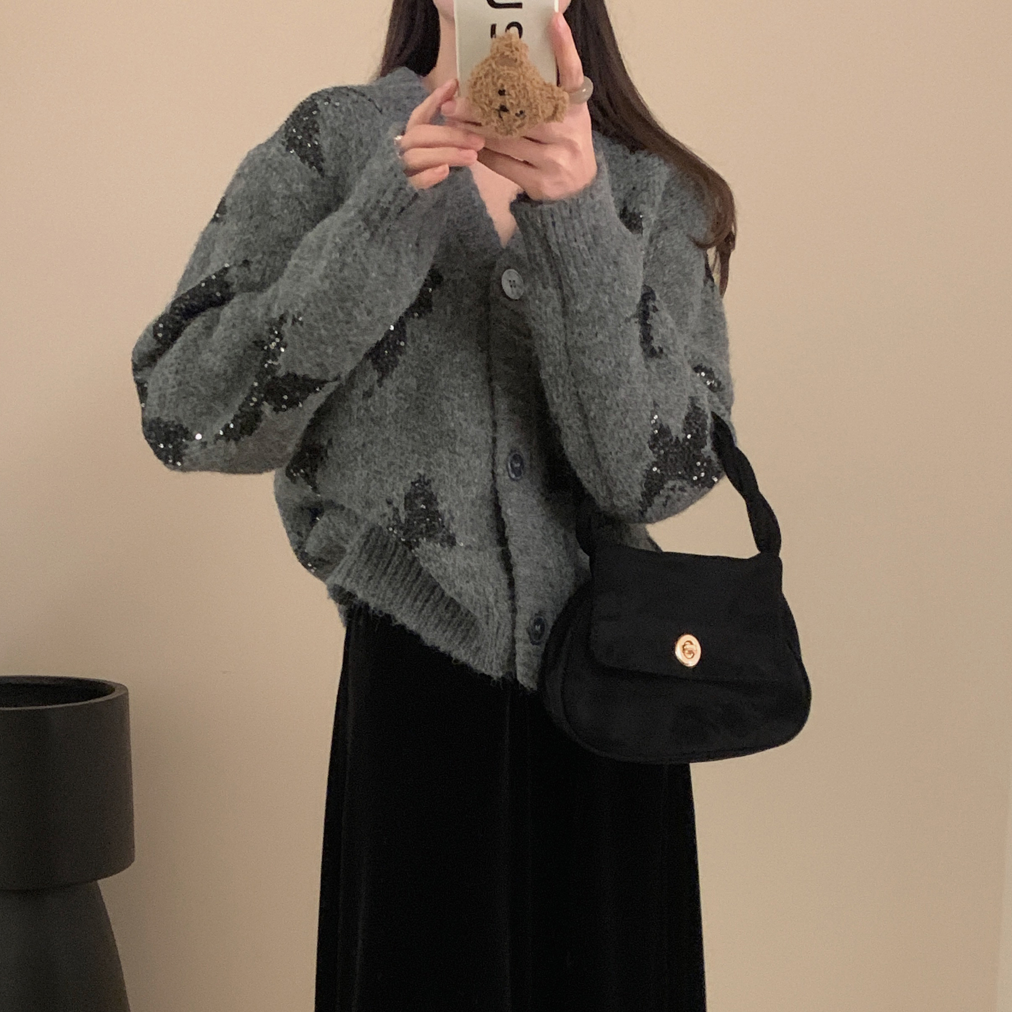 實拍 刺繡蝴蝶結 加厚保暖 毛衣外套