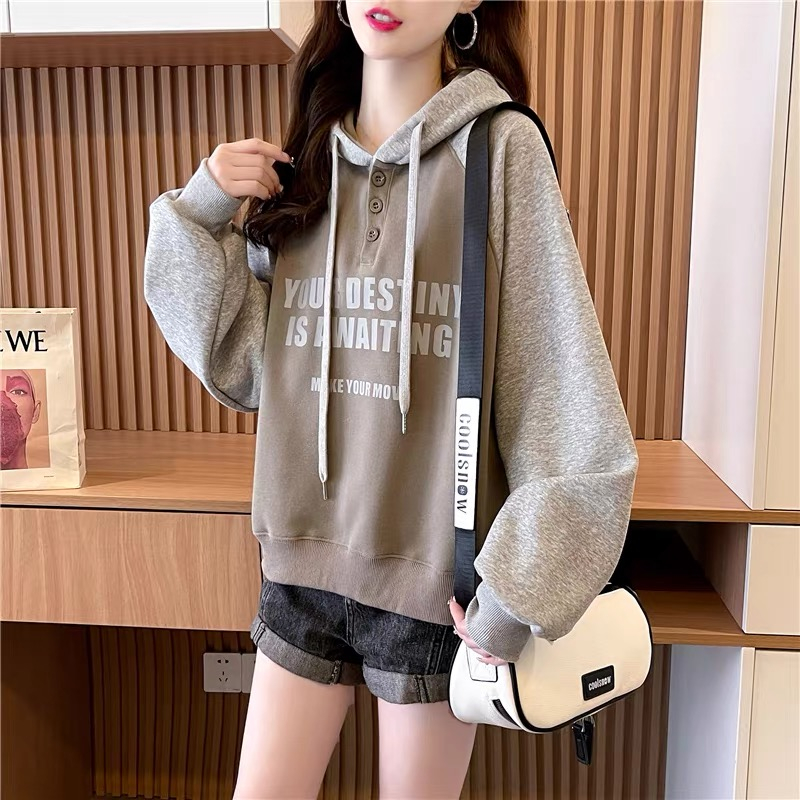 仿華棉複合220克銀狐絨/後包領/全件壓線/全件燙加絨加厚衛衣女