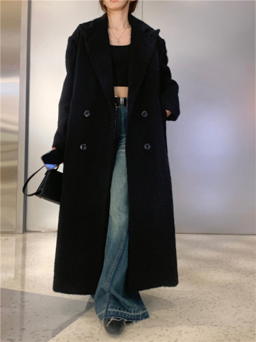 Actual shot ~ Black suit woolen coat for women autumn and winter mid-length Korean style high-end woolen coat