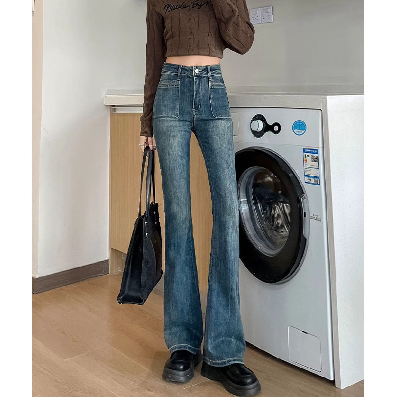 復古高腰微喇牛仔褲女秋冬新款彈力修身顯瘦垂感百搭馬蹄長褲子潮