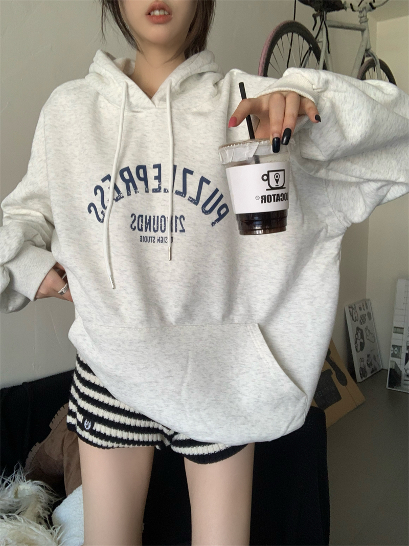 秋冬加絨衛衣女韓版潮學生寬鬆慵懶風長袖ins加厚上衣連帽外套cec
