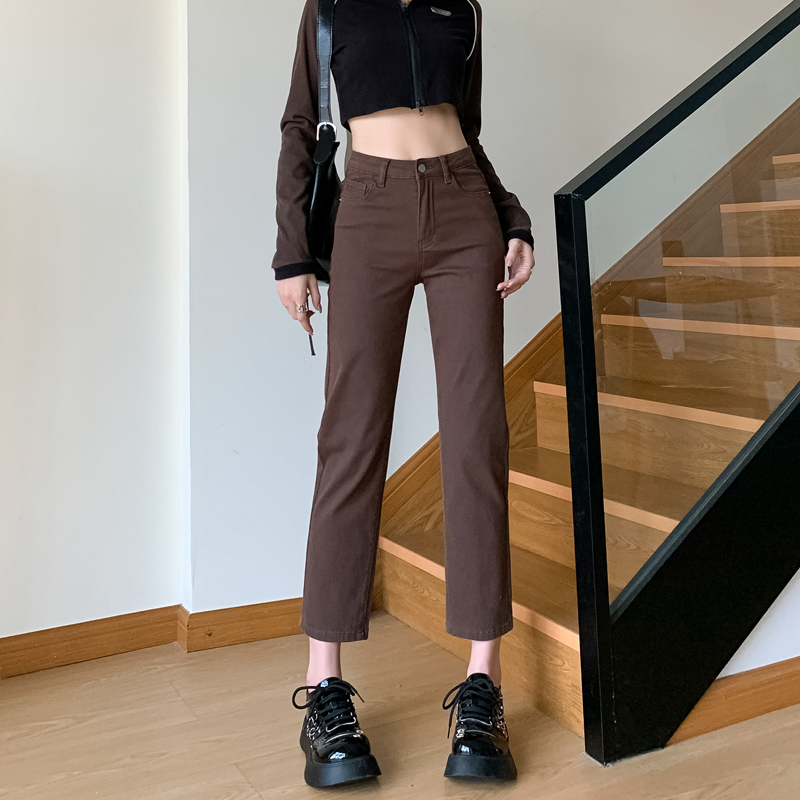 實拍2024早春新款高腰寬鬆顯瘦直筒牛仔褲女