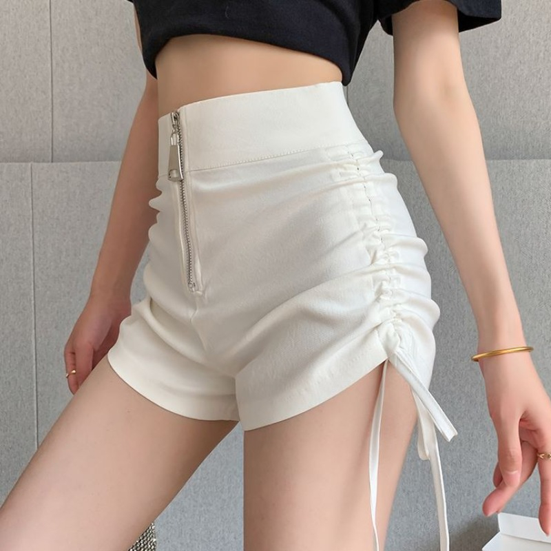 White design tight high waist drawstring shorts for women summer zipper slim ultra short hot pants for hot girls