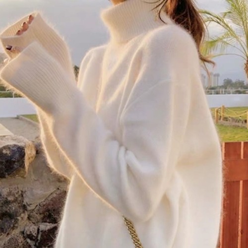 年秋冬季新款软糯设计感小众高级感慵懒风加厚白色高领毛衣女