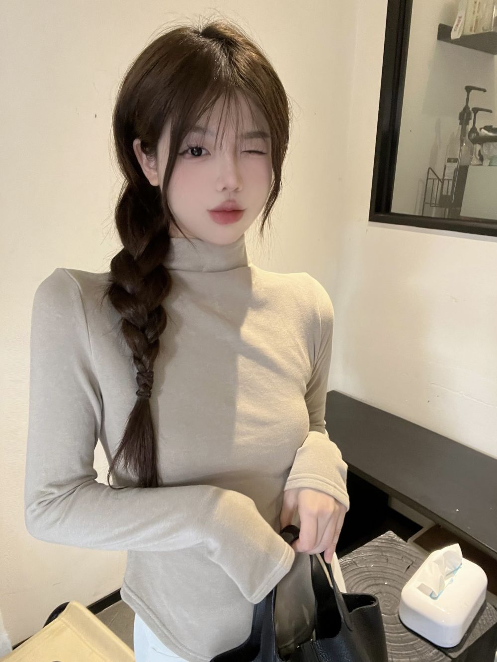 實拍三標齊假兩件立領兩面穿高級感修身打底T
