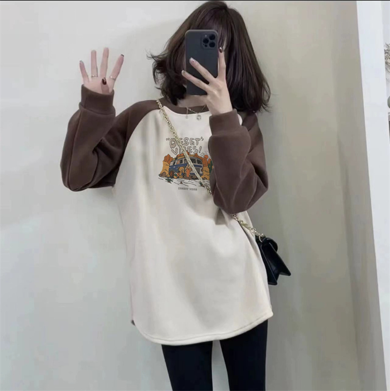 德絨加厚長袖t恤女士秋冬季時髦時尚洋氣加絨內搭打底衫疊穿上衣