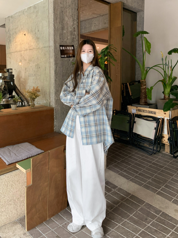 HVIVI美式格子防曬長袖襯衫女2024春新款寬鬆慵懶風休閒純棉上衣