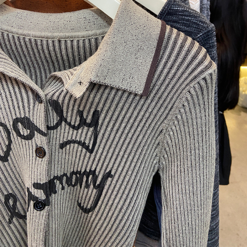 小众秋季新款韩版休闲印花字母长袖单排扣针织开衫百搭上衣