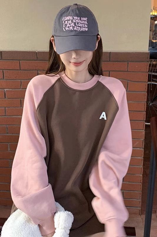 原版做工甜美撞色長袖T恤女秋2023新寬鬆設計感卡通印花上衣