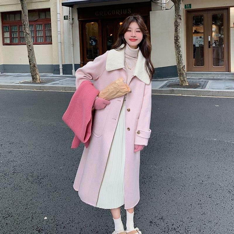 Korean style high-end fashion niche design woolen loose and versatile mid-length jacket for small people