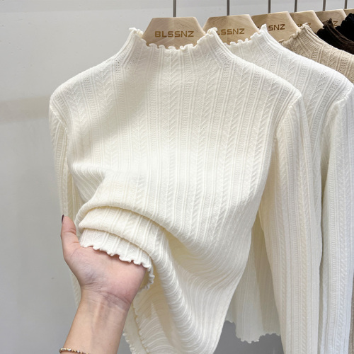 Ruffled Knit Sweater with Mock Neck | Women's Autumn/Winter Base Layer in White | Spring/Summer New Arrival Top