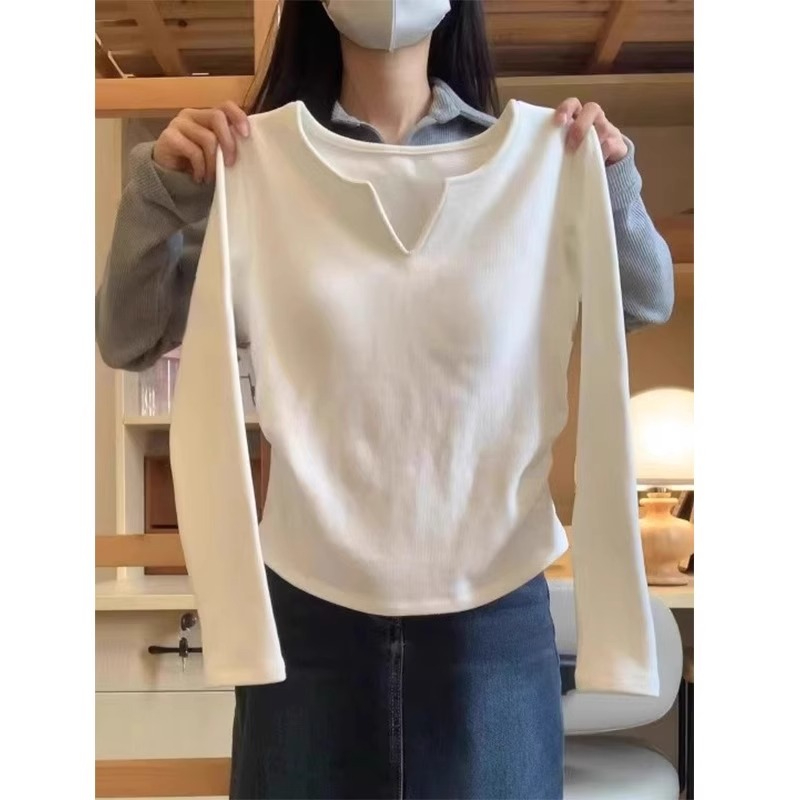 280克螺紋德絨 2023春秋季新款韓版長袖T恤女設計感