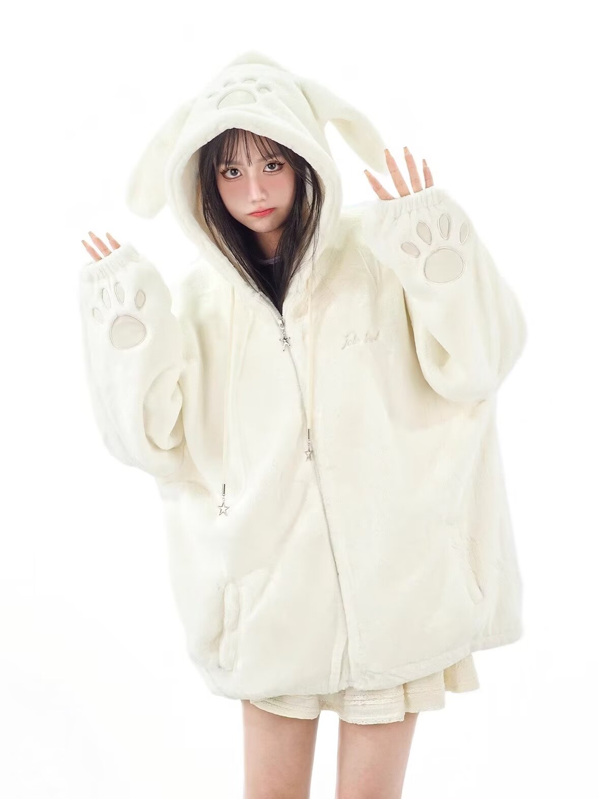 Cute and Funny Bear Lamb Wool Couple Rabbit Ear Cotton Coat Winter Thickened Coat Women's Loose