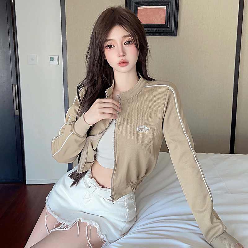 Real shot~Quality American hot girl little man's coat autumn loose slimming retro short cardigan top