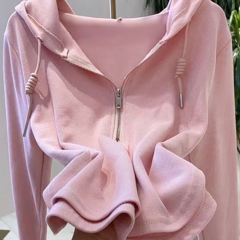 Irregular solid color hooded sweatshirt for women autumn new style long sleeves