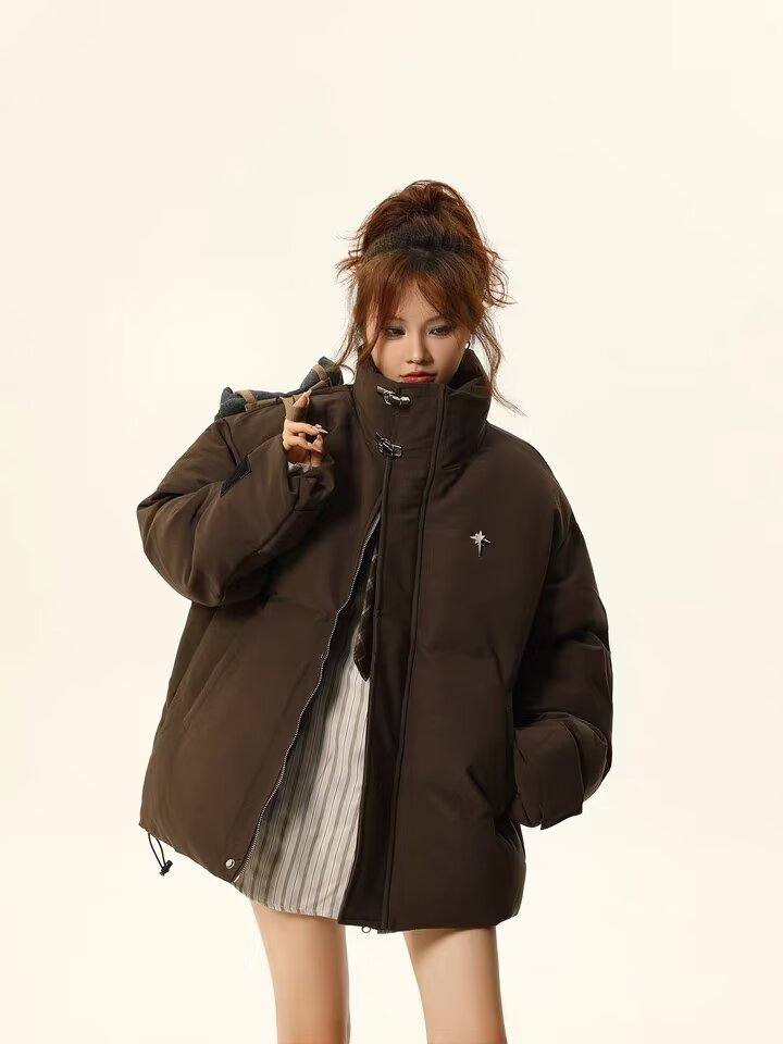 Retro metal airplane button stand-up collar cotton jacket for women in winter new design thickened warm couple's bread jacket