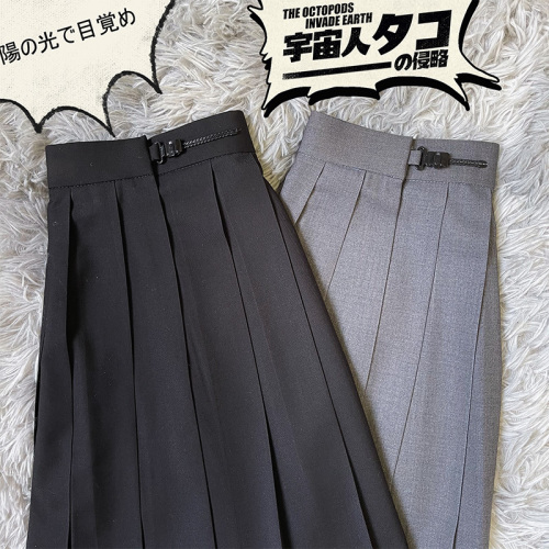 Premium buckle uniform solid color pleated skirt women's Japanese skirt spring, summer, autumn and winter adjustable buckle skirt