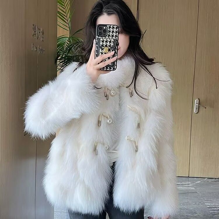 Pearl button fur coat fur coat slimming coat 2023 autumn and winter thickened new style imitation fox fur young celebrity style
