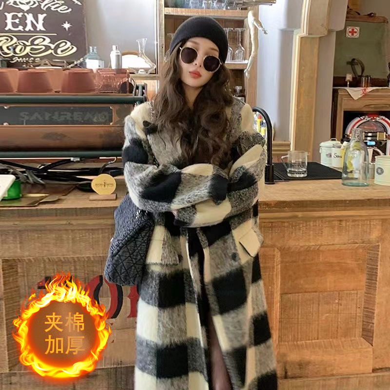 Plaid quilted coat mid-length 2023 autumn and winter new Korean style high-end design woolen coat for small people