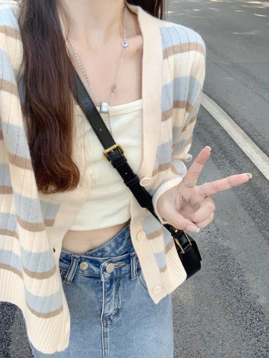 Early autumn chic striped knitted cardigan jacket for women spring and autumn new 2023 early autumn style Korean style long-sleeved top