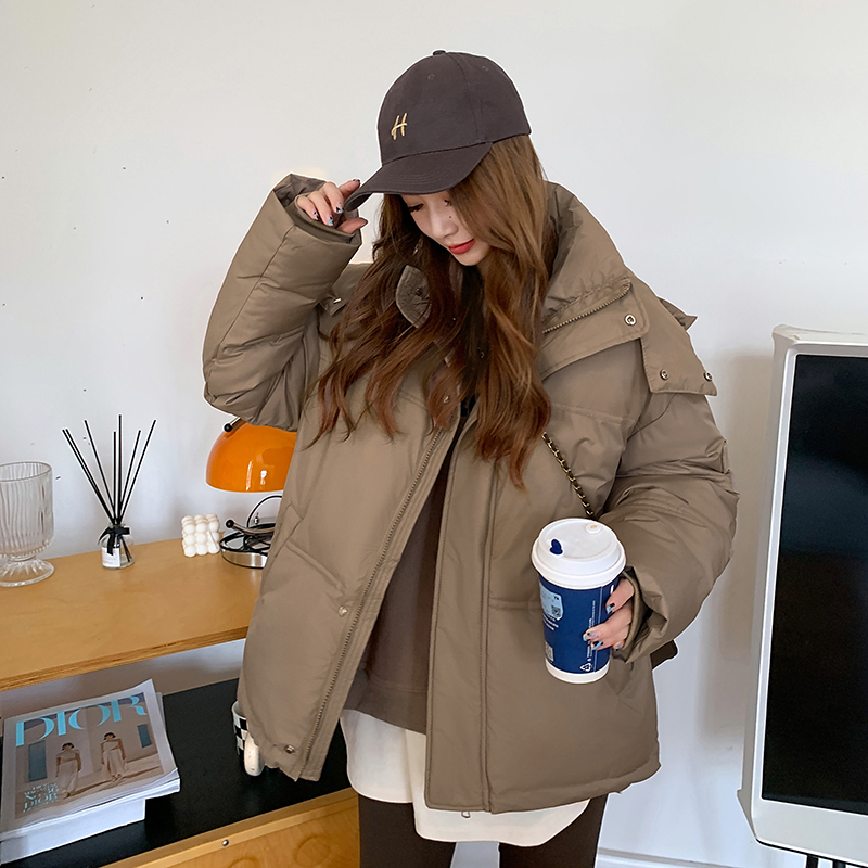 Real shot of gray love short style winter new couple thickened niche design loose bread coat cotton coat