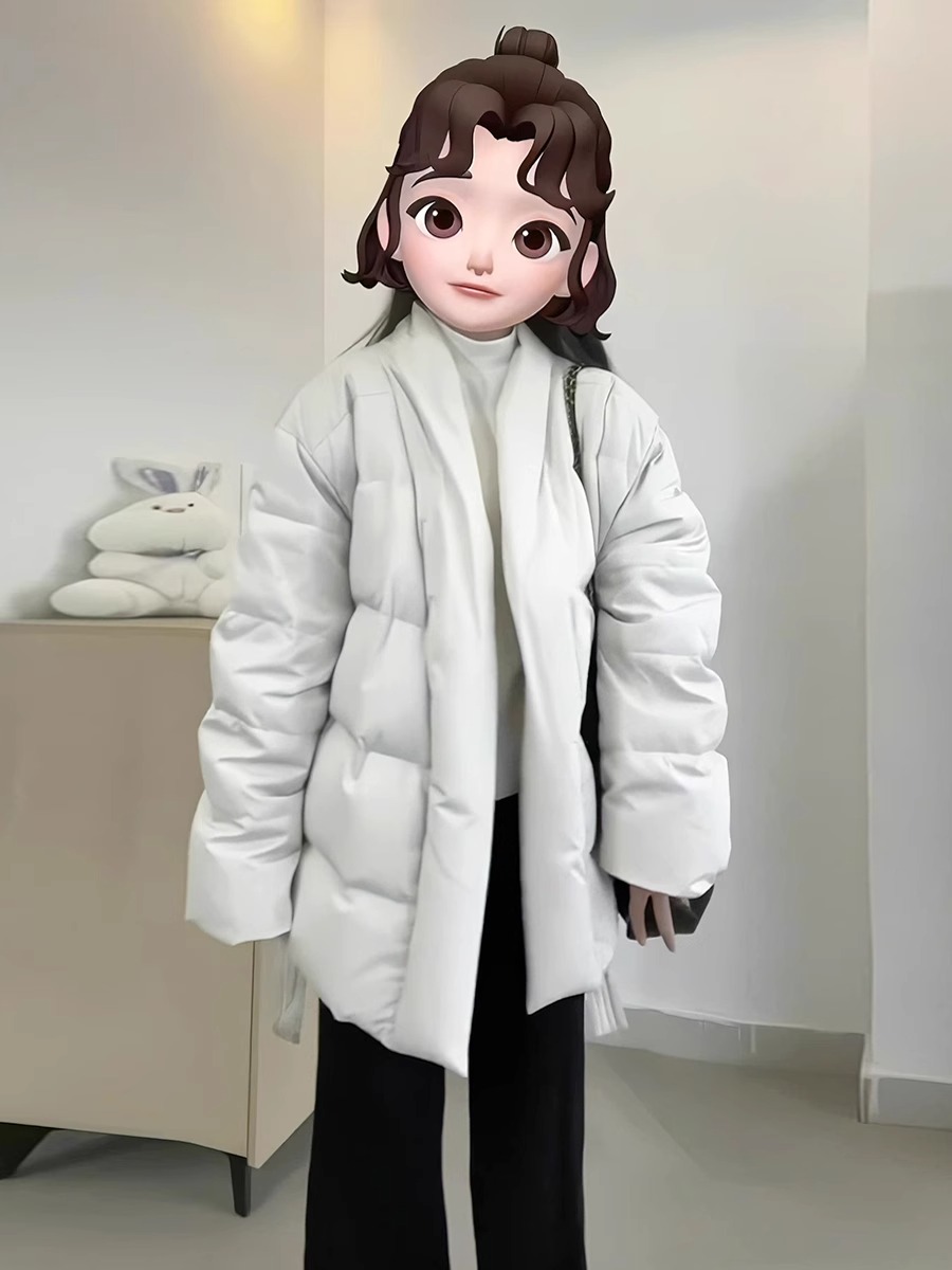New winter cotton-padded jacket for women Korean style loose lace-up waist ins super popular white duck down bread jacket trendy