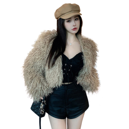 Actual shot of the new autumn and winter all-match slimming Korean style short imitation fur fur coat for women warm plush cardigan top