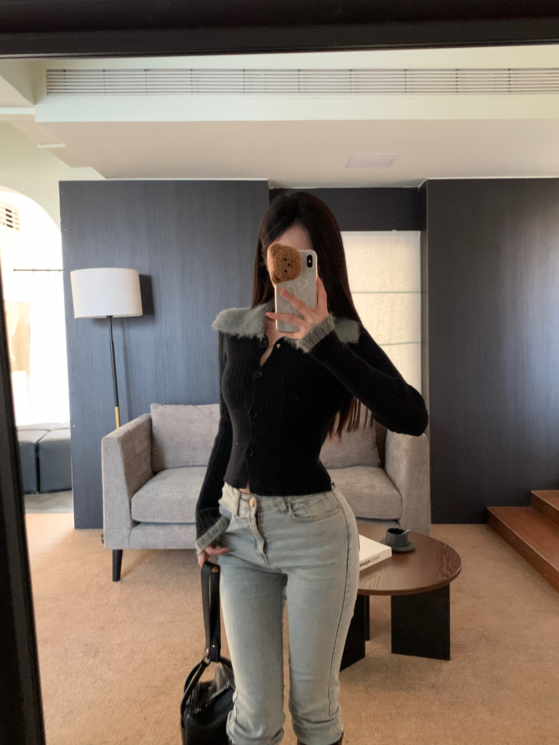 實拍 法式溫柔風拼接外穿短款女百搭休閒簡約針織衫長袖毛衣