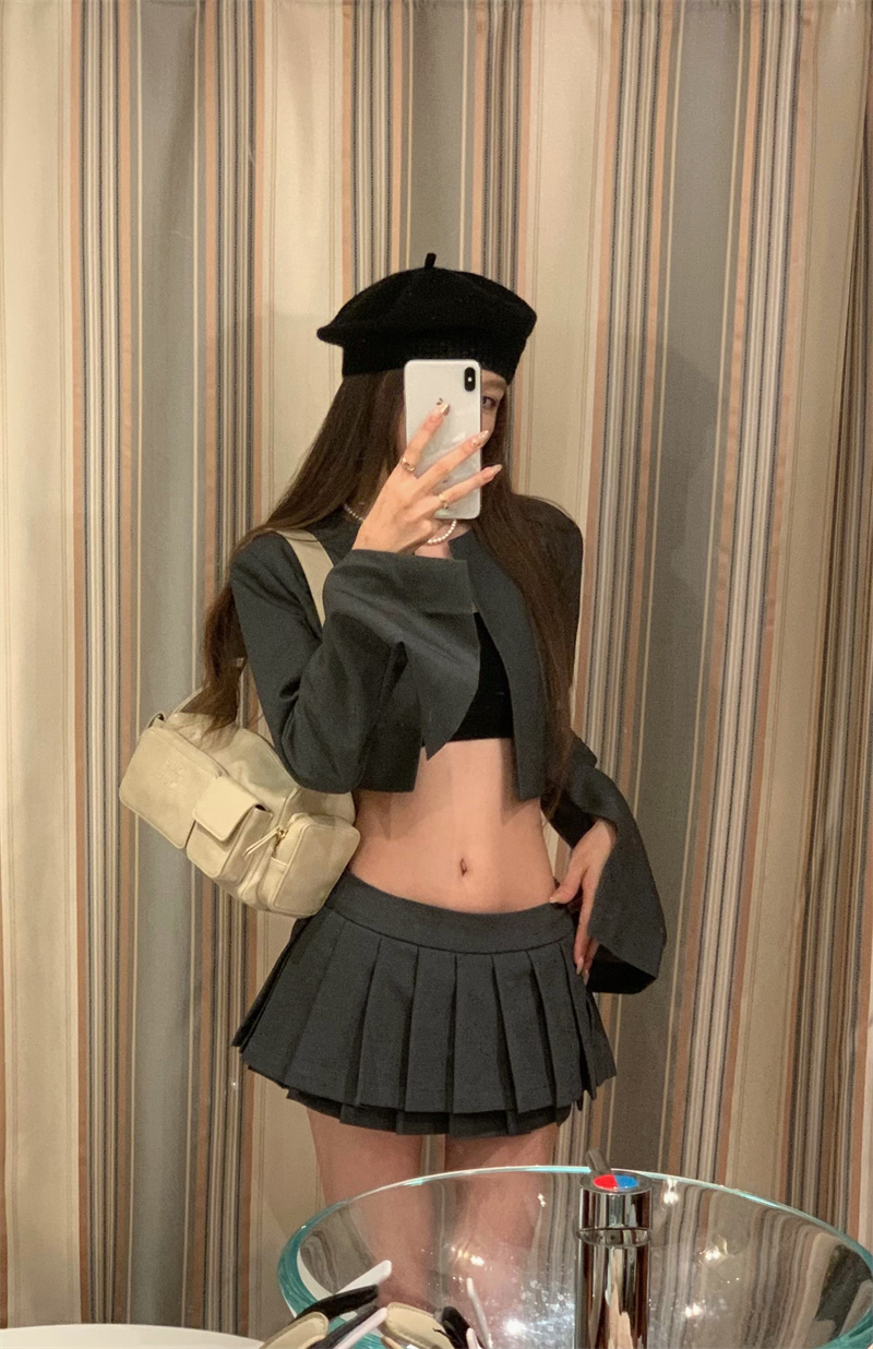 實拍  時尚復古氣質小眾設計感高級半身褲裙外套套裝