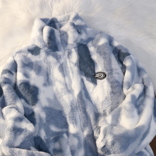 Arctic velvet thickened men's and women's cotton coats tie-dyed autumn and winter Korean style loose high-grade rabbit fur warm cotton coats couple coats