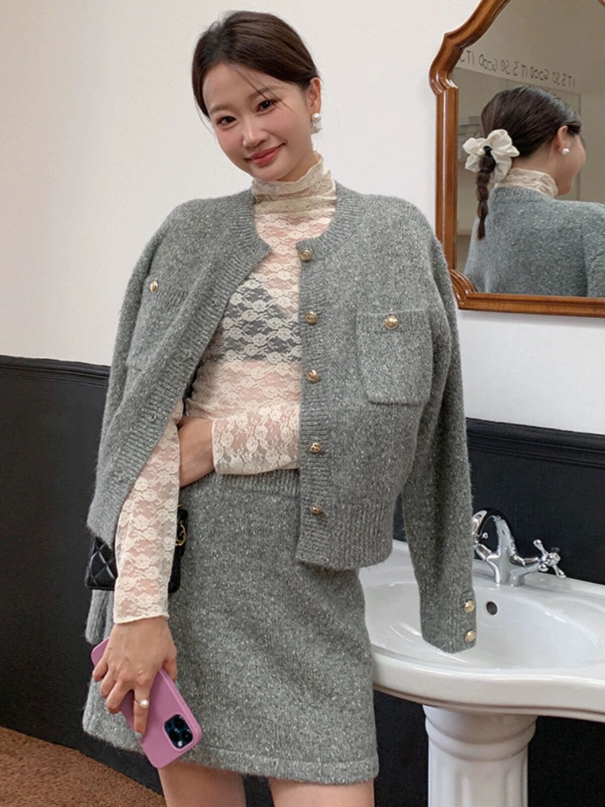 Celebrity temperament solid color wool suit for women 2023 winter new style small fragrance fashion slimming two-piece set