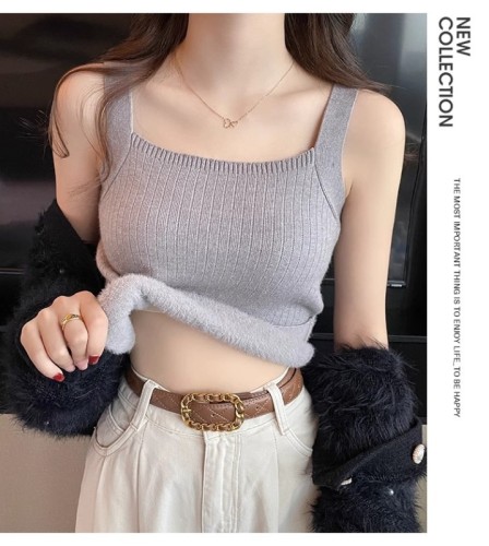 Warm camisole women's  autumn and winter new style velvet thickened inner fit slimming cover milky white top