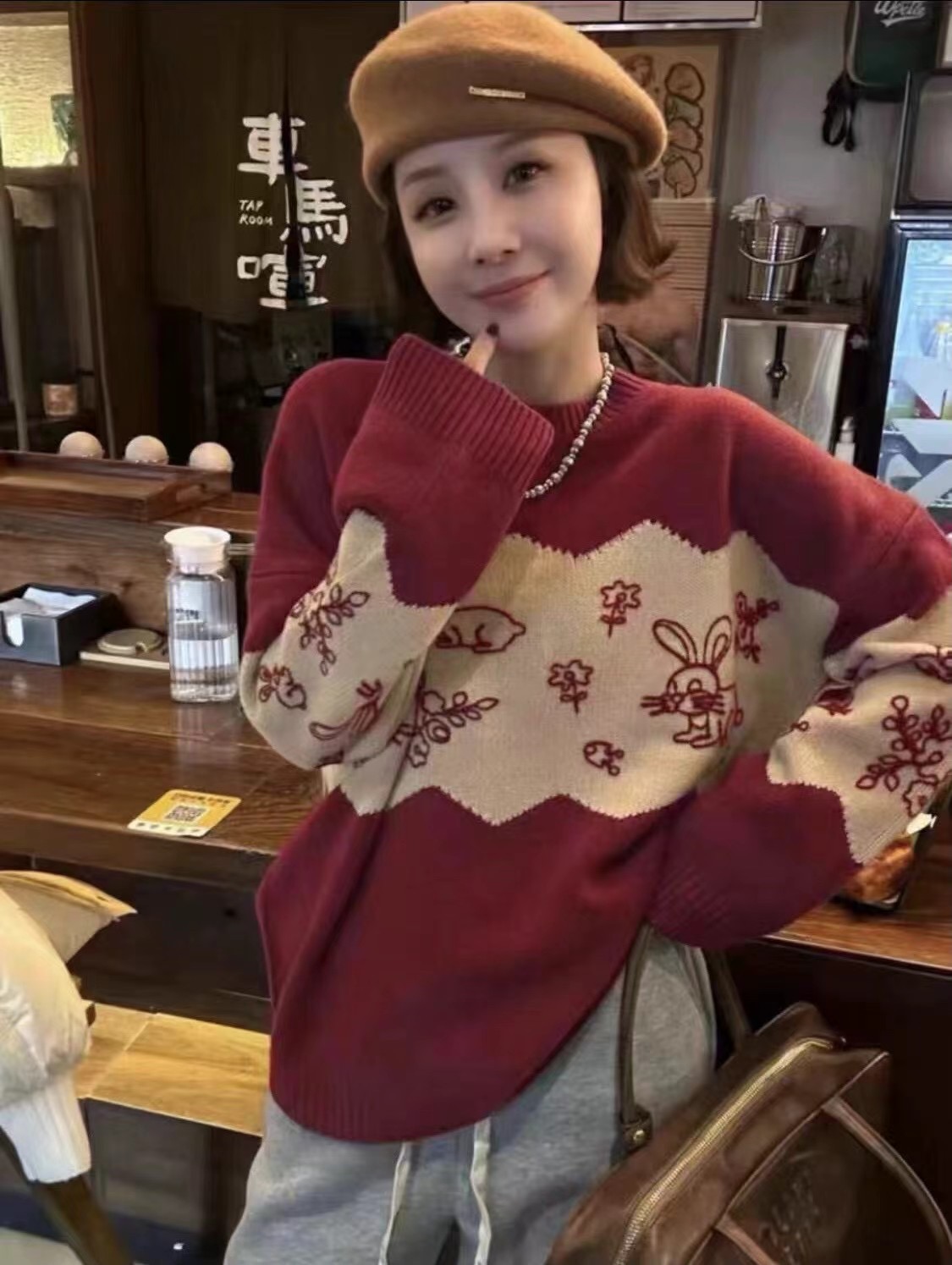 毛衣工廠2023秋冬季新款加厚保暖圓領毛衣女撞色織打底衫