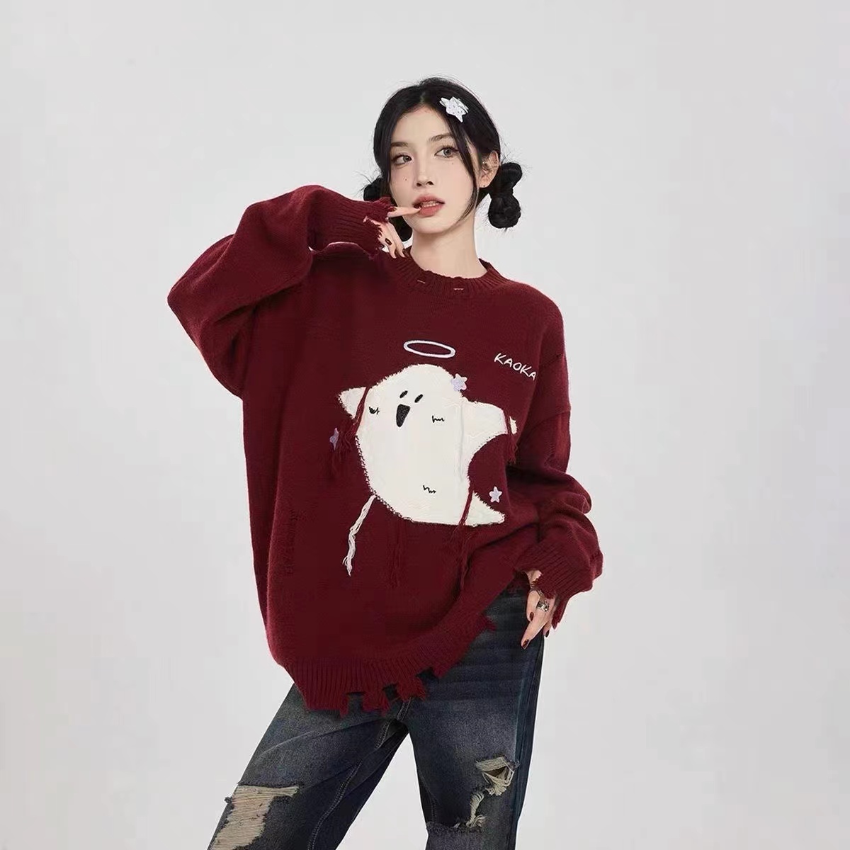 2023毛衣女春秋冬寬鬆慵懶風小幽靈不規則小眾高級感外套上衣洋氣