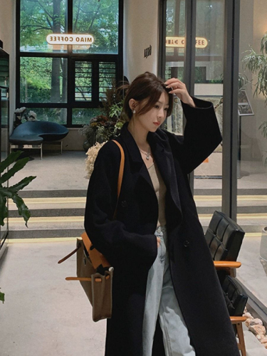 Off-season coat woolen coat for women 2023 new double-sided cashmere coat Korean style Hepburn style mid-length thickened