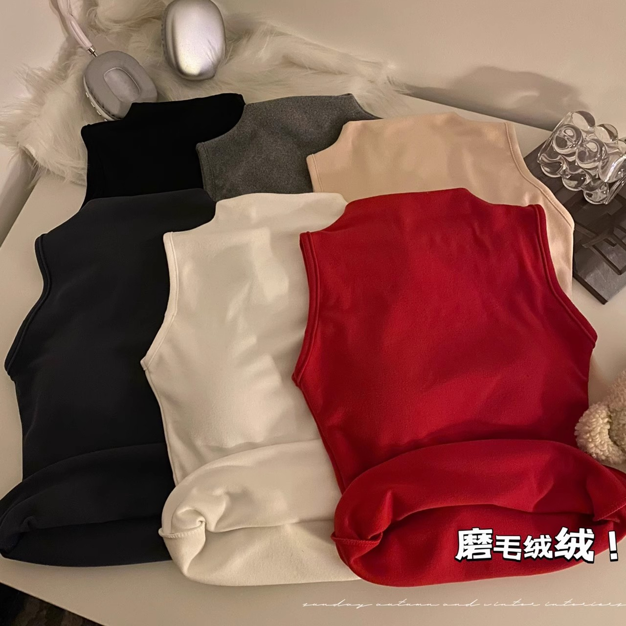 德絨半高領保暖內衣背心女加絨加厚內穿秋冬內搭打底秋衣