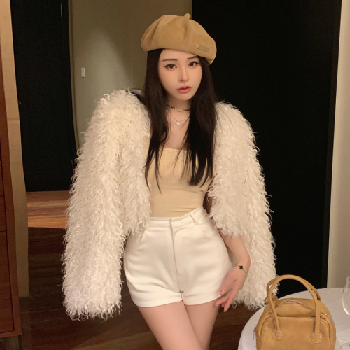 Actual shot of the new autumn and winter all-match slimming Korean style short imitation fur fur coat for women warm plush cardigan top