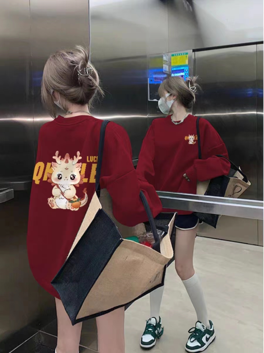 薄款華棉牛奶絲 加絨華棉銀狐絨 圓領印花衛衣女情侶質量