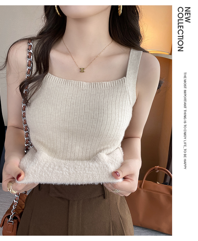 保暖吊帶背心女2023秋冬新款加絨加厚內搭修身顯瘦遮副乳白色上衣