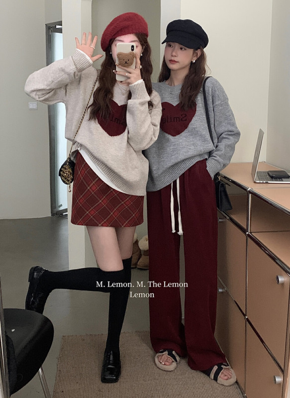 THE LEMON檸檬綠茶韓系博主風圓領愛心毛衣女秋冬毛針織衫上衣